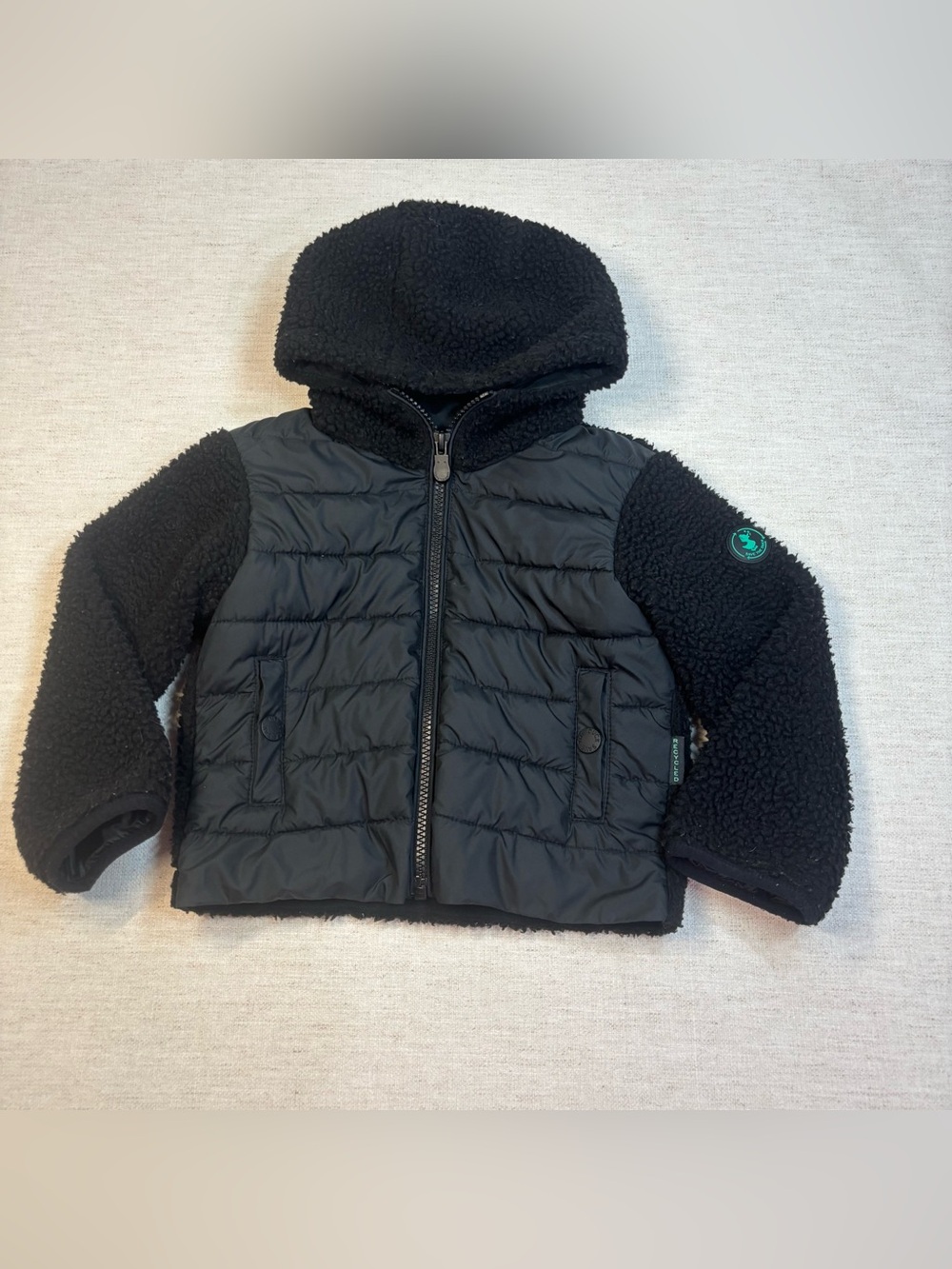 SAVE THE DUCK Rainy boy’s size 2 Black Puffer sherpa Jacket full zip hooded